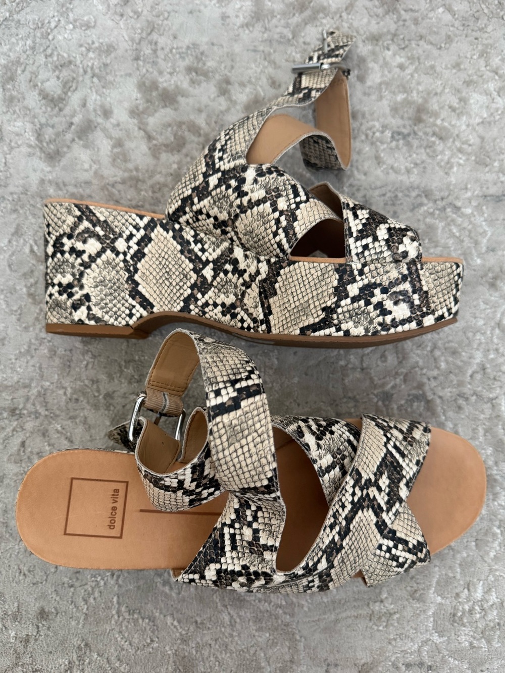 Dolce Vita Neutral Snake-Print Platform Sandals